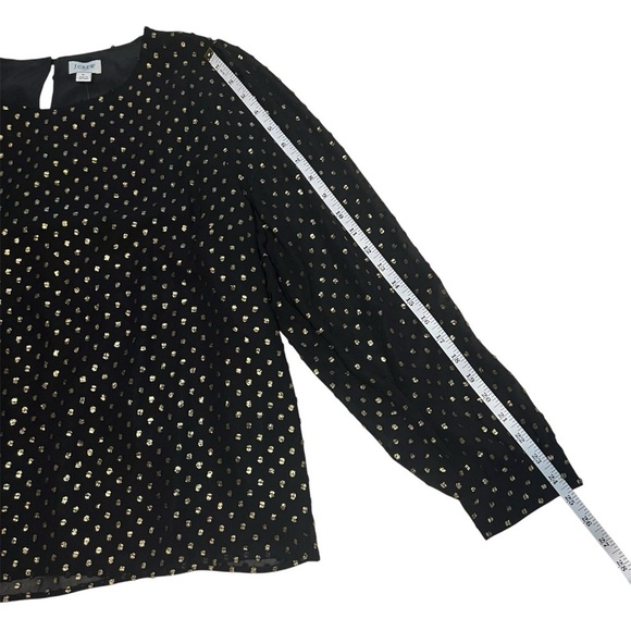 NWT J Crew Factory Gold Shimmer Clip Dot Black Long Sleeve Blouse Top Size L - Picture 11 of 13